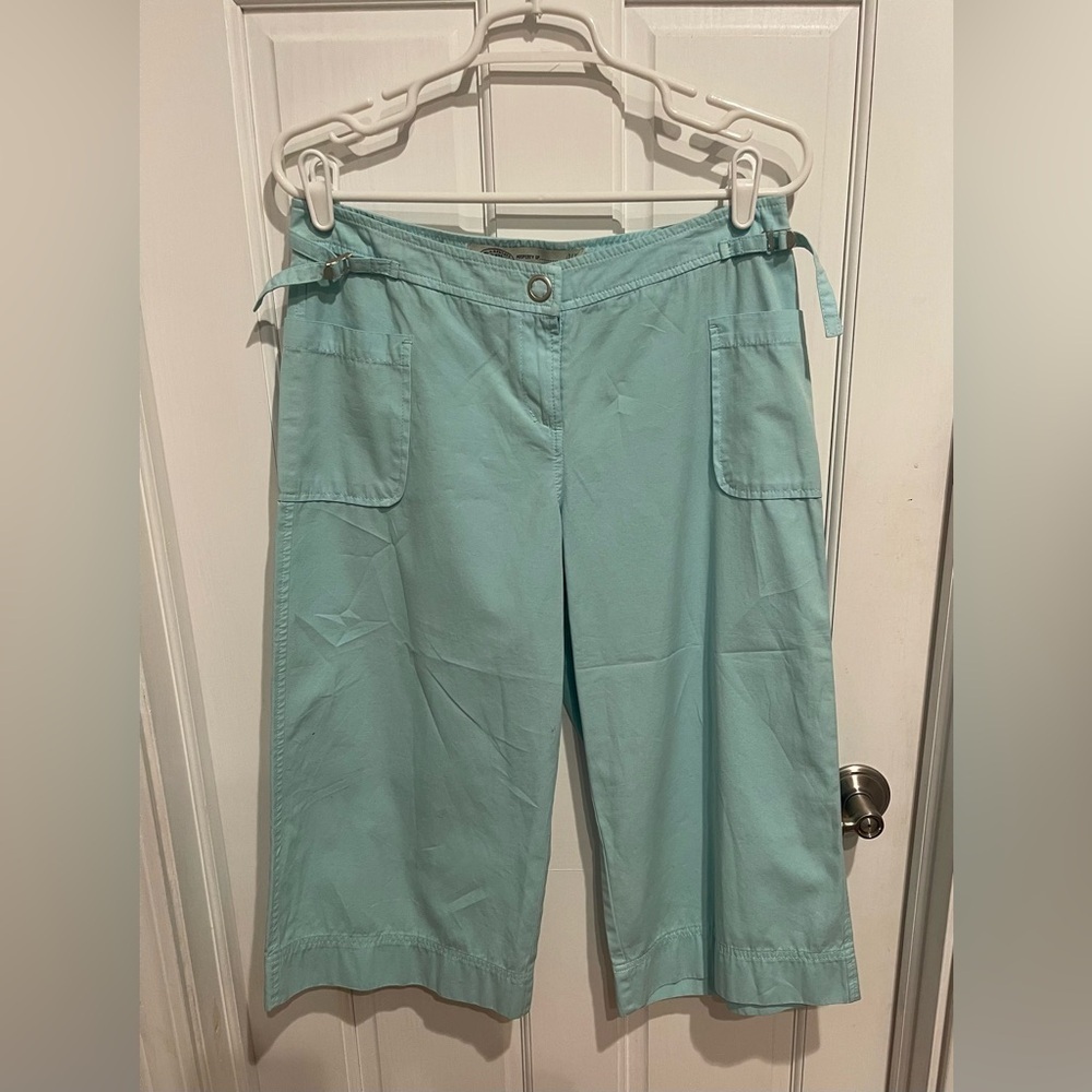 Anthropologie Sitwell Women’s Size 8 Aqua Button-Detail Capri Pants